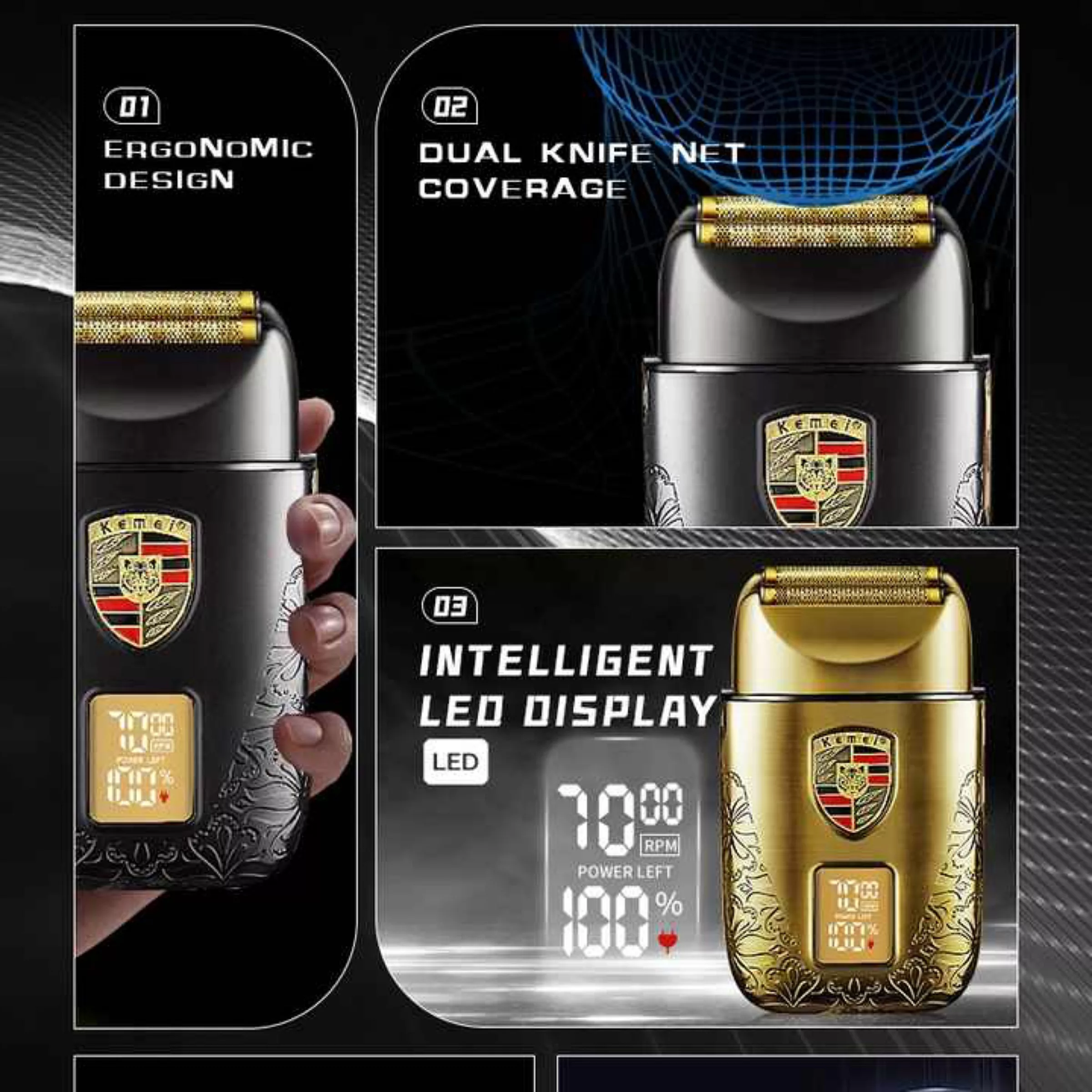 ست ماشین اصلاح موی صورت و بدن کیمی شارژی مدل KM-T93