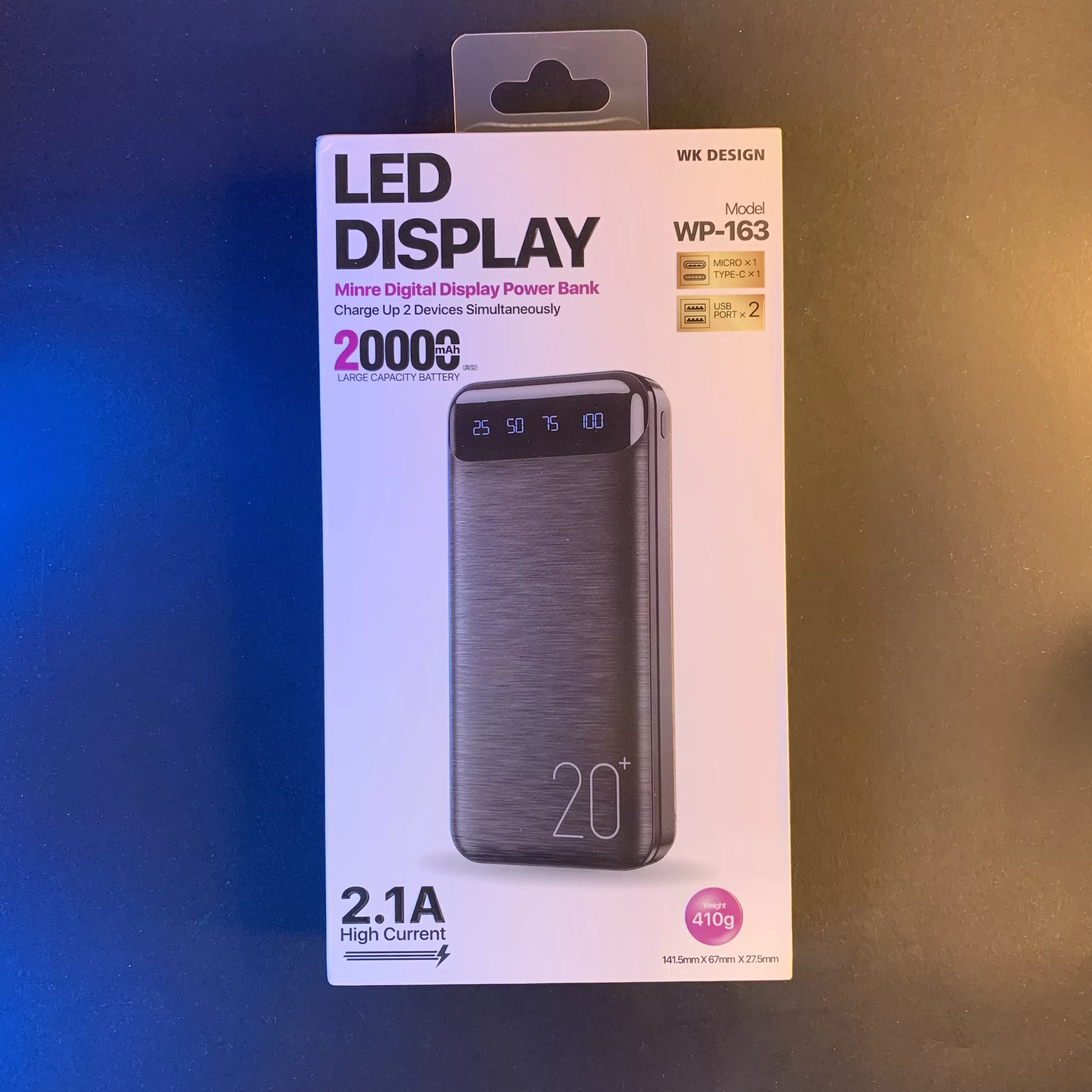 پاوربانک ریمکس دبلیو کی دیزاین مدل WP-163 ظرفیت 20000 میلی آمپرساعت