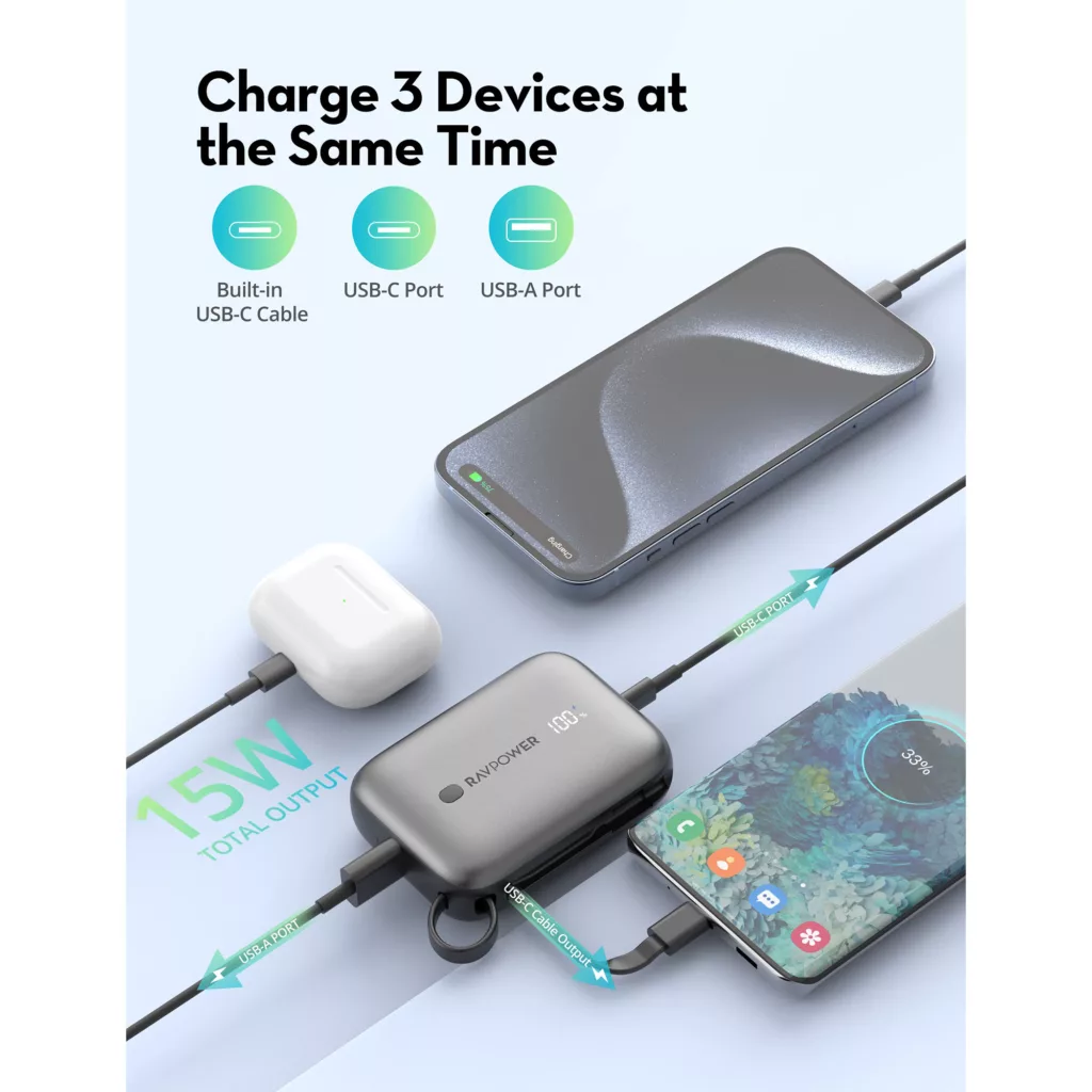 پاوربانک راو پاور مدل RP-PB1224 ظرفیت 10000 میلی آمپر ساعت