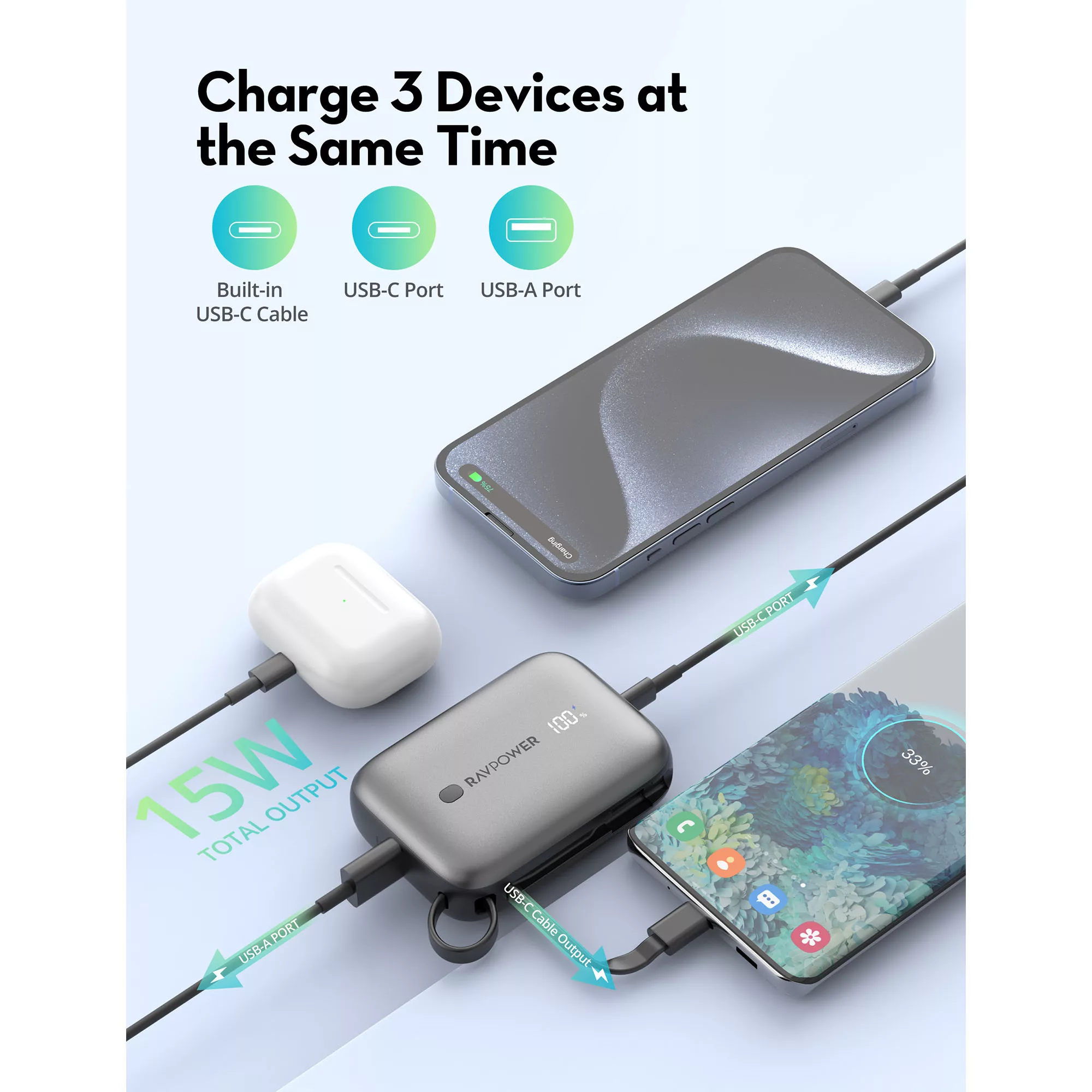 پاوربانک راو پاور مدل RP-PB1224 ظرفیت 10000 میلی آمپر ساعت