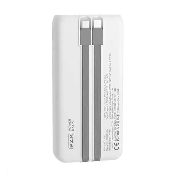 پاوربانک پی زد ایکس مدل V26 Fast Charging 22.5W Cabled ظرفیت 10000 میلی آمپر ساعت