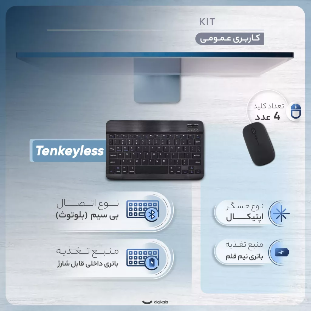 کیبورد و ماوس بی سیم مدل KIT، سوییچ ممبران، Tenkeyless