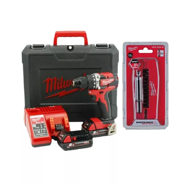 دریل پیچ گوشتی چکشی سه نظام 13 میلیمتری 18 ولت میلواکی مدل M18 CBLPD-202C + SET BIT 12X