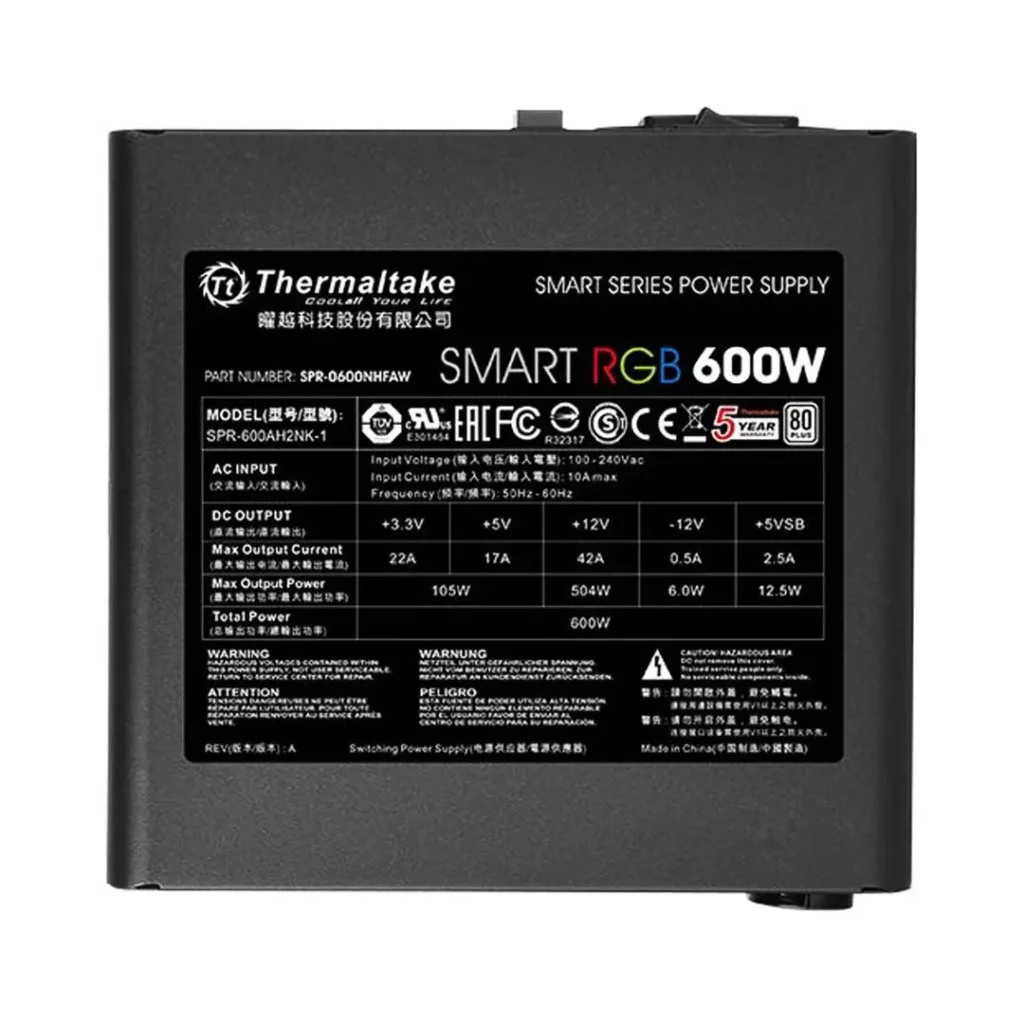 منبع تغذیه کامپیوتر ترمالتیک مدل SMART RGB 600W