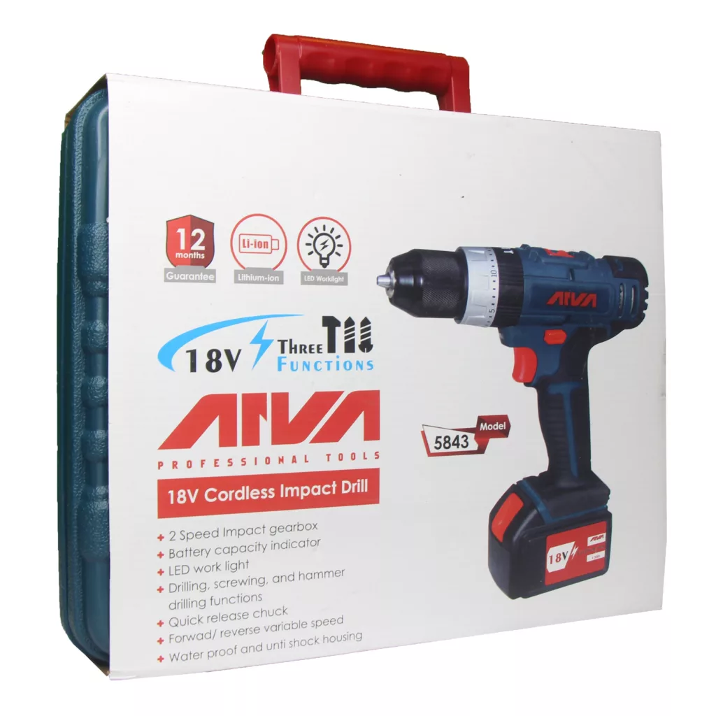 دریل پیچ گوشتی چکشی شارژی آروا مدل 5843