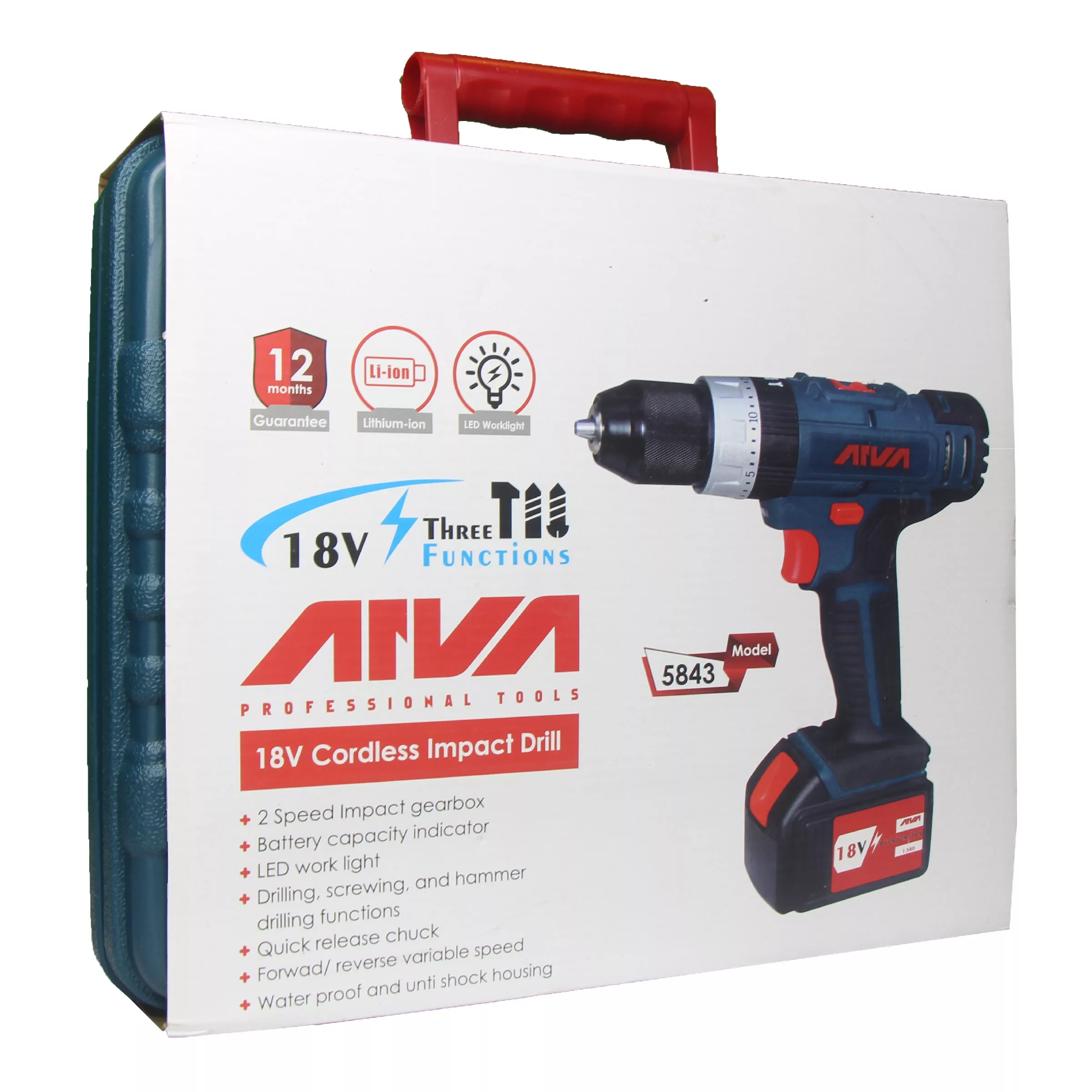 دریل پیچ گوشتی چکشی شارژی آروا مدل 5843