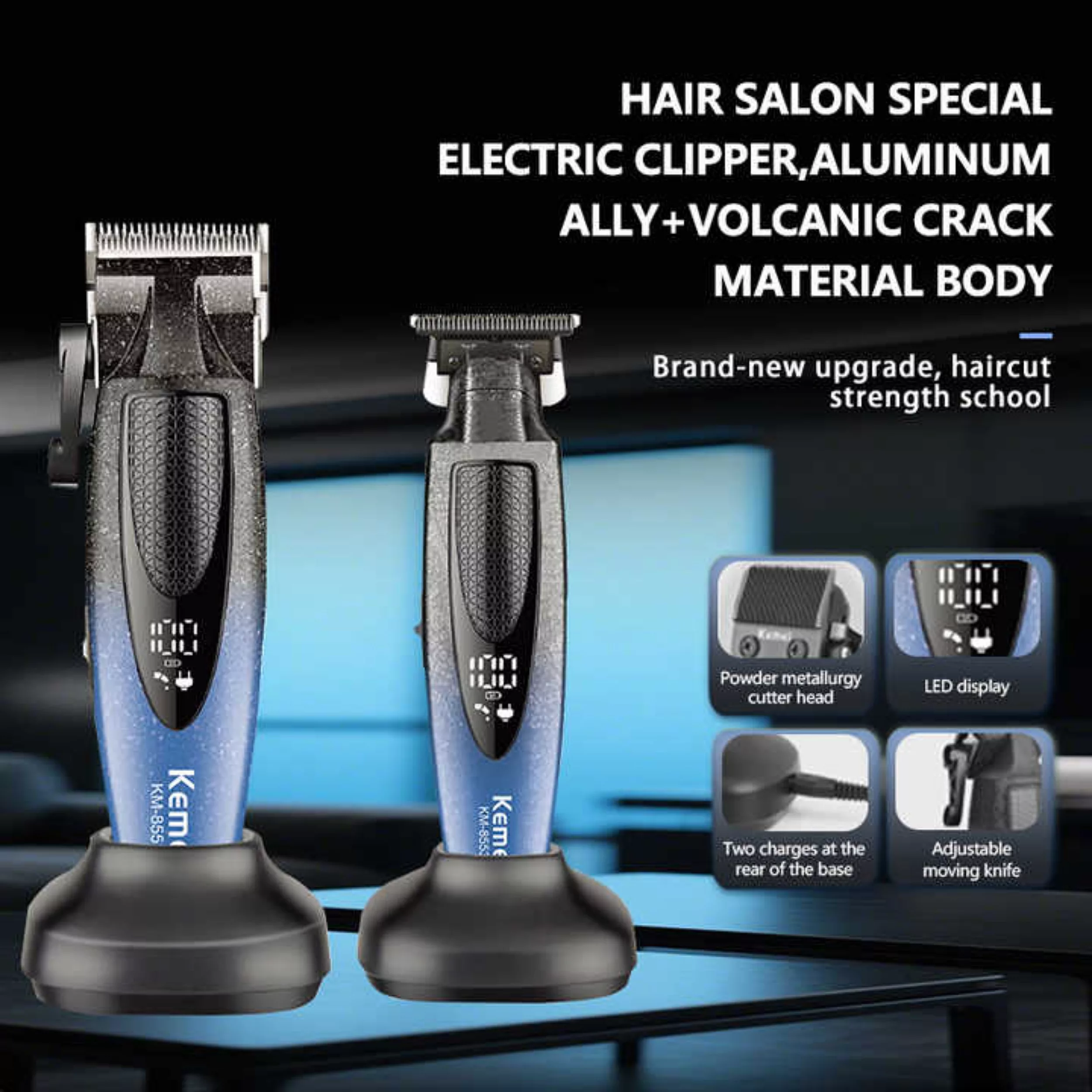 ماشین اصلاح موی سر و صورت شارژی کیمی مدل KM-8552 & KM-8553 مجموعه 2 عددی