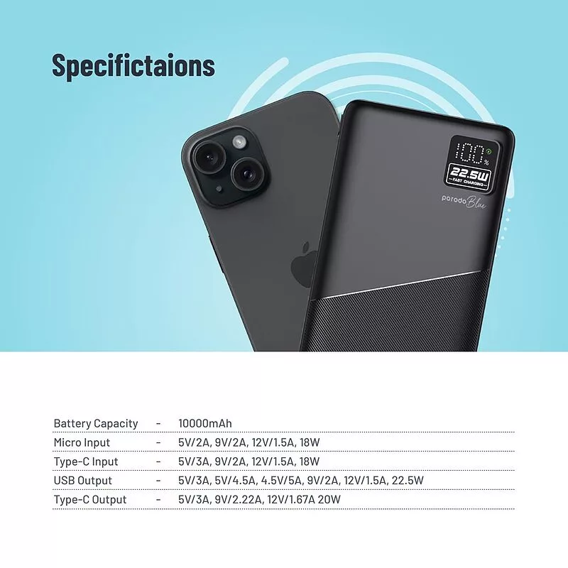 پاوربانک پرودو مدل PB053 ظرفیت 10000میلی آمپر ساعت