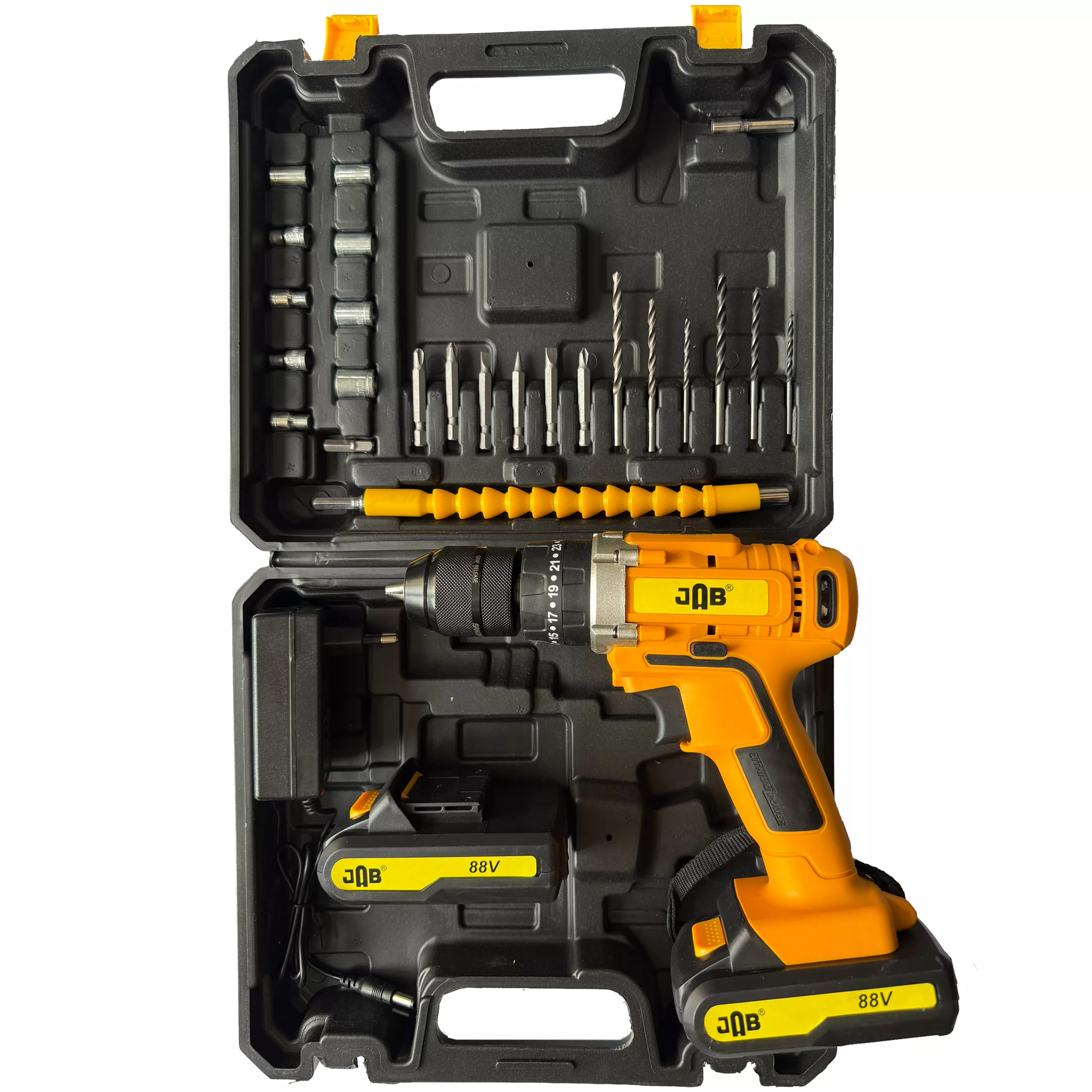 دریل پیچ گوشتی چکشی شارژی جاب مدل JB-8890 مجموعه 40 عددی