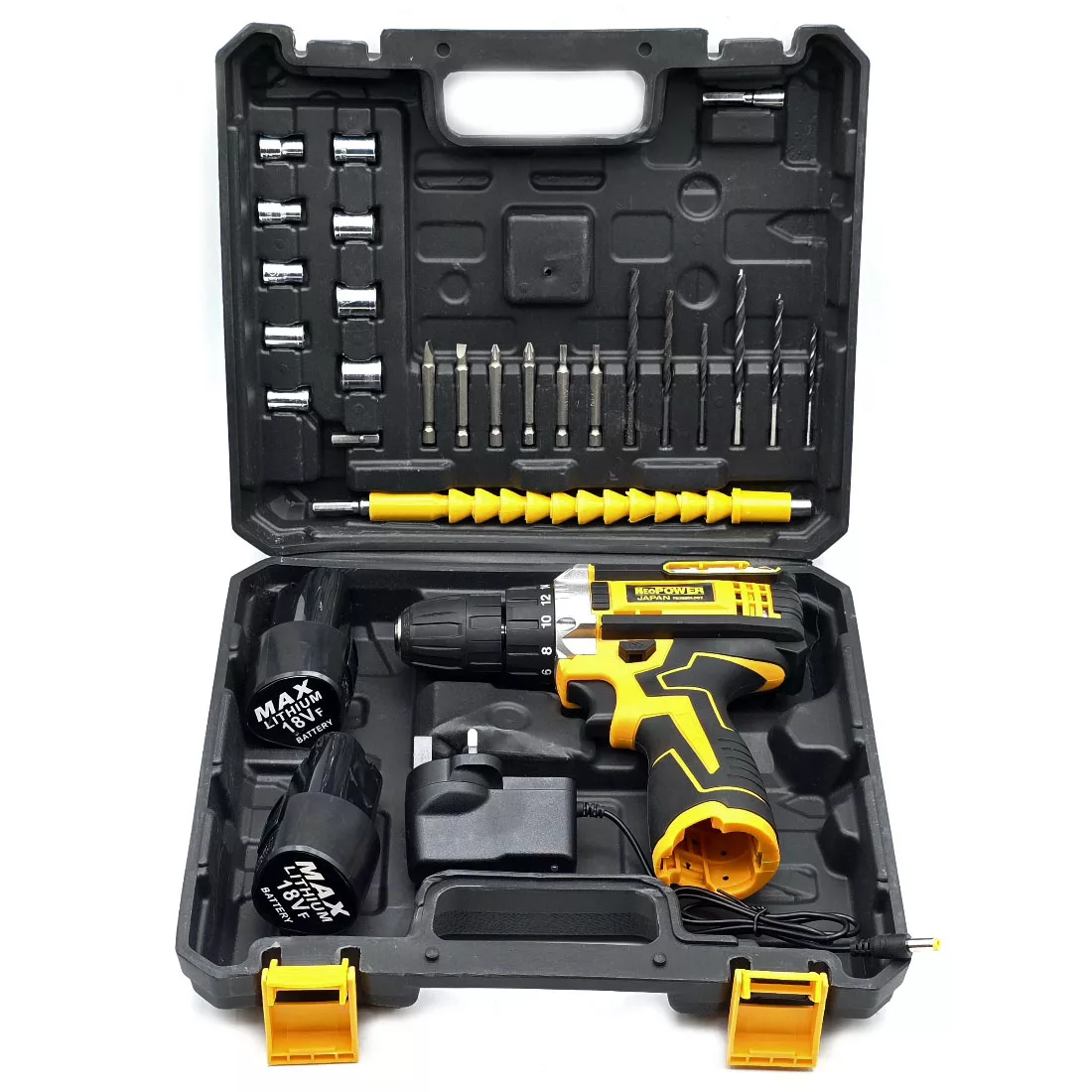 دریل پیچ گوشتی شارژی نیوپاور مدل JAPAN-TECHNOLOGY-18V مجوعه 28 عددی