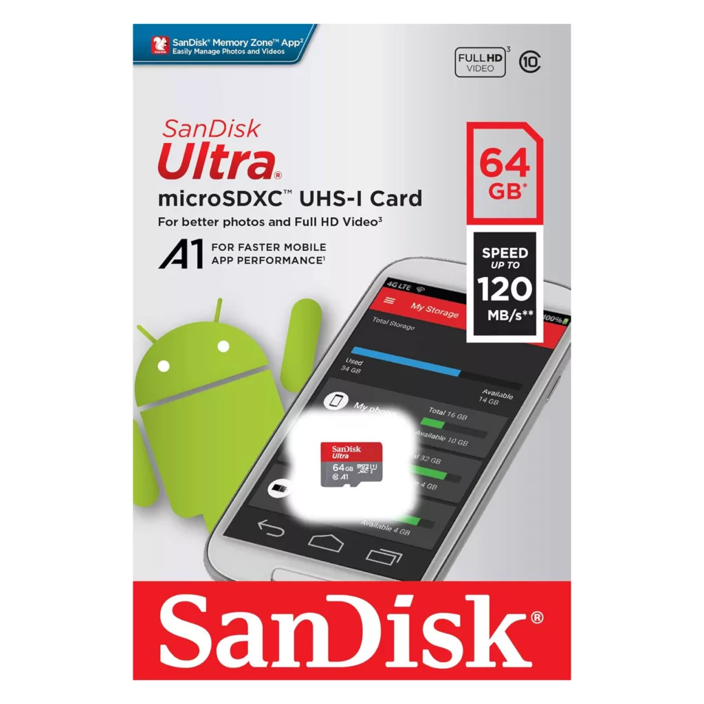 کارت حافظه سندیسک  MicroSDXC مدل Ultra A1 کلاس 10 استاندارد UHS-I سرعت 120MBps ظرفیت 64 گیگابایت