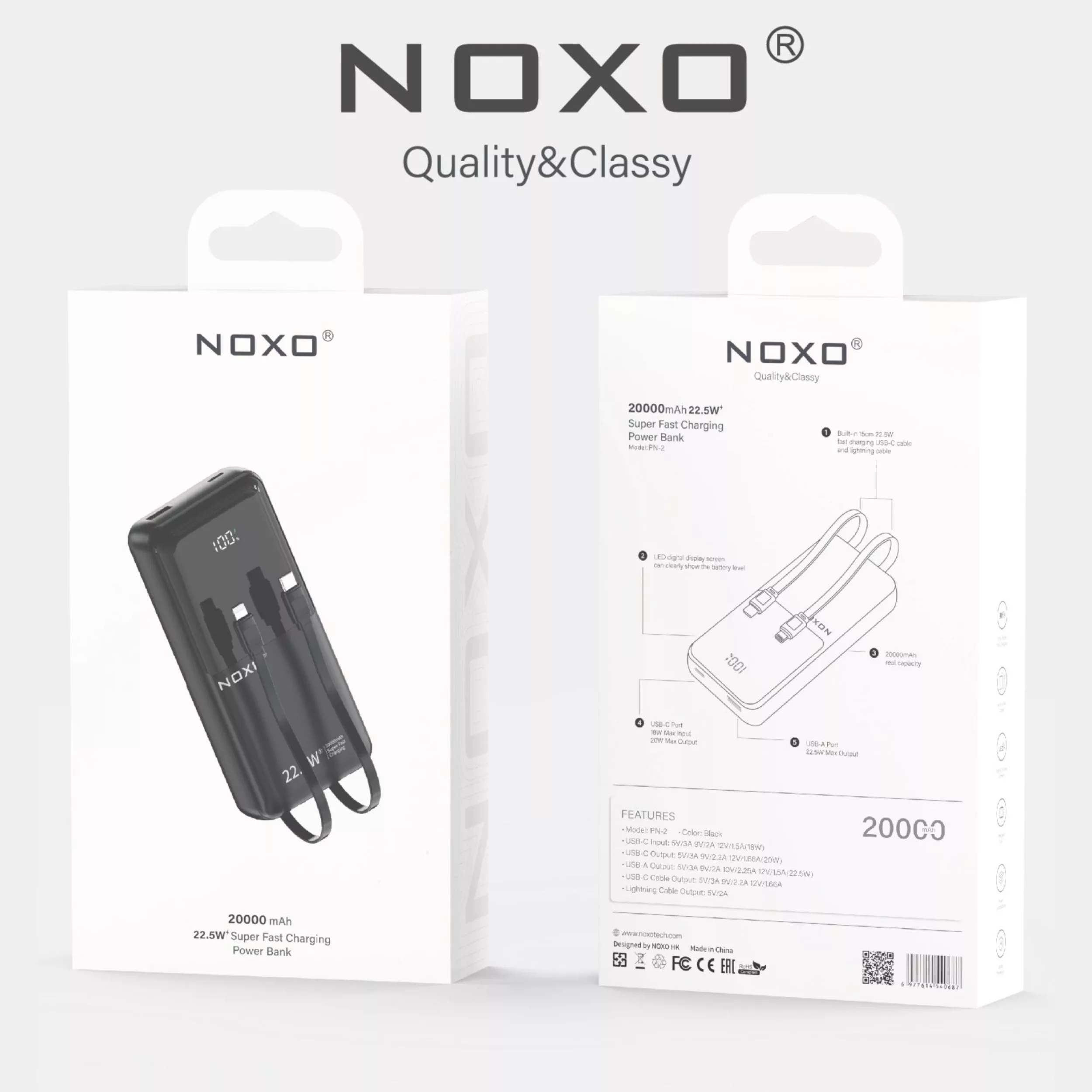 پاوربانک نوکسو مدل PN-2 ظرفیت 20 هزار میلی آمپر ساعت