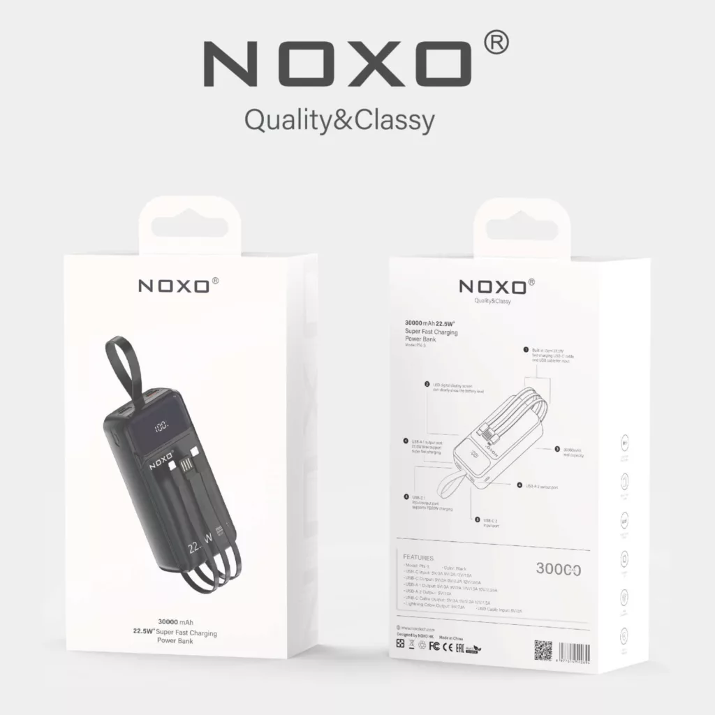 پاوربانک نوکسو مدل PN-3 ظرفیت 30 هزار میلی آمپر ساعت