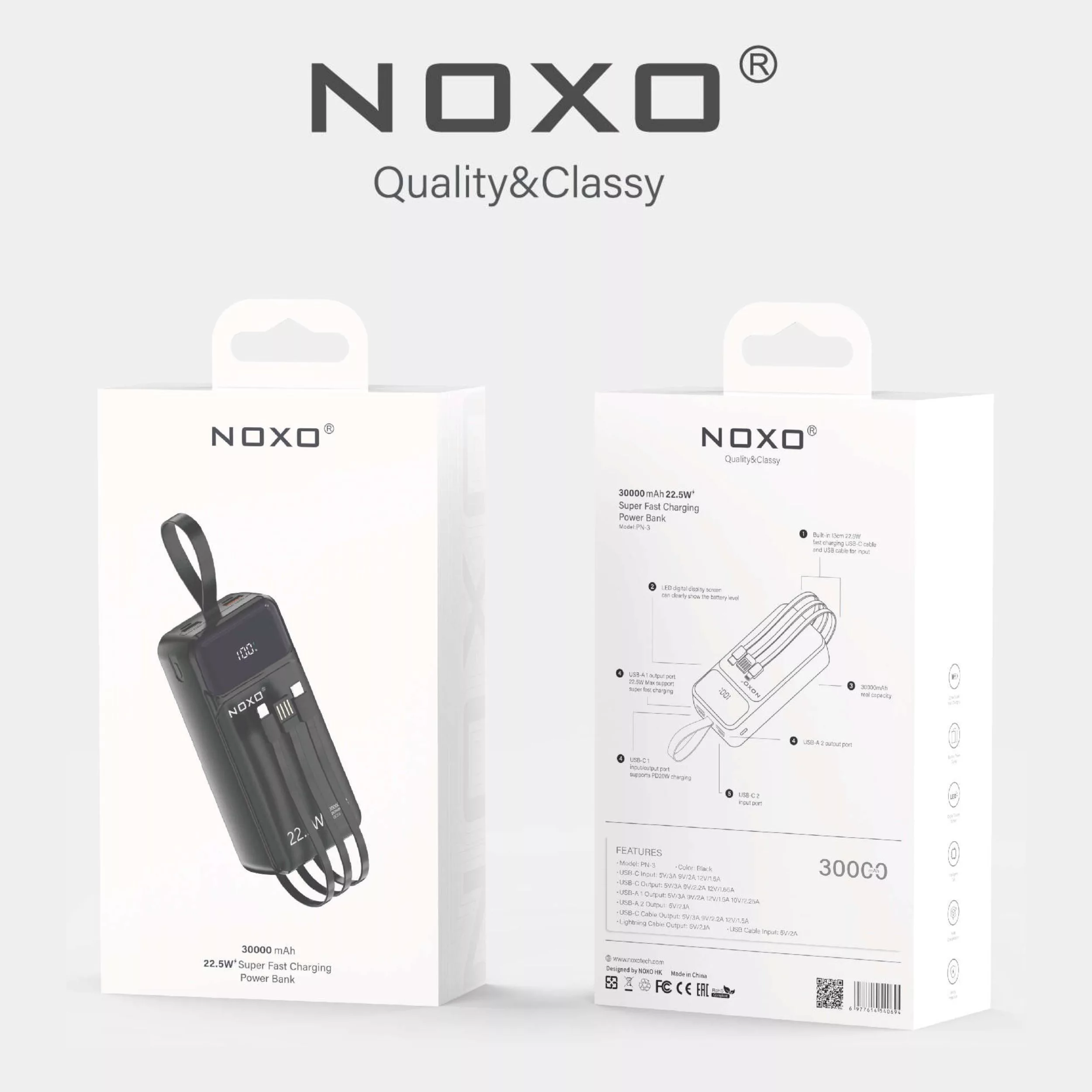 پاوربانک نوکسو مدل PN-3 ظرفیت 30 هزار میلی آمپر ساعت