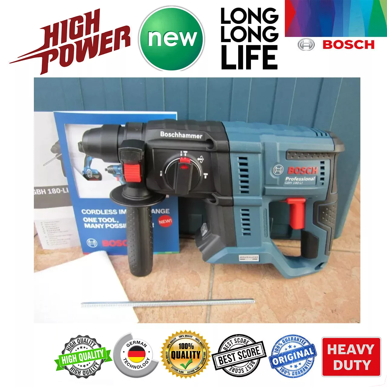 دریل چکشی شارژی بوش مدل بتن کن سه کاره فوق حرفه ای GBH 180 LI - Brushless Motor