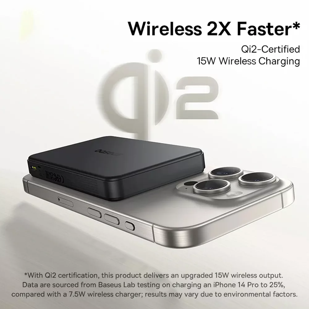 پاوربانک بی‌سیم 22.5 وات بیسوس مدل Airpow Ⅱ Qi2 Magnetic ظرفیت 10000 میلی‌آمپر ساعت