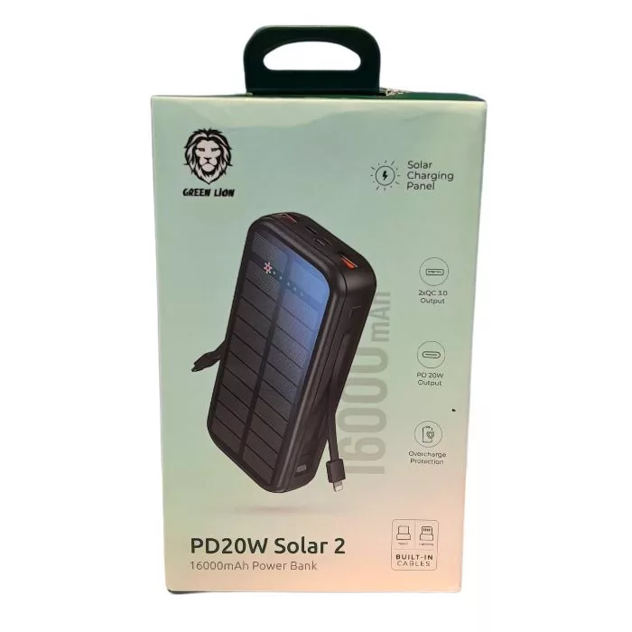 پاوربانک خورشیدی گرین لاین مدل PD20W SOLAR2 ظرفیت 16000 میلی آمپر ساعت