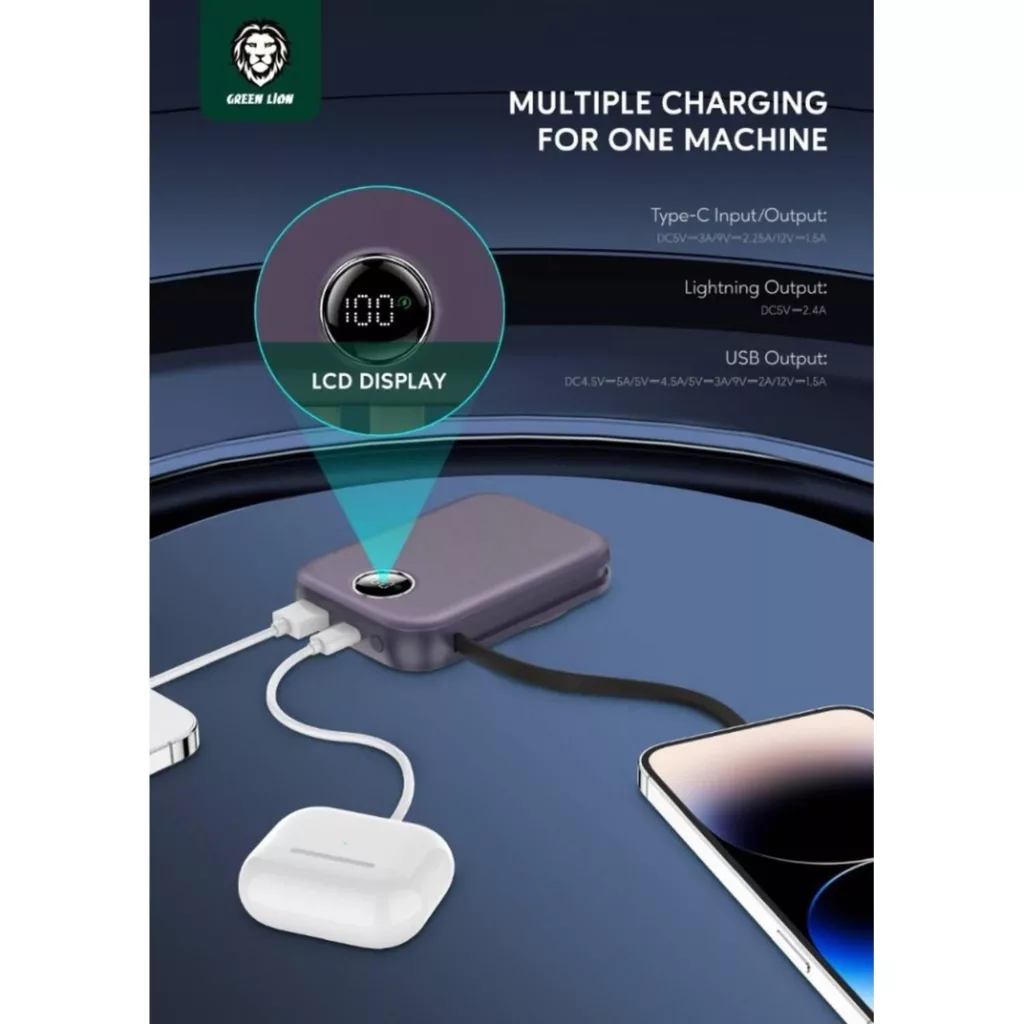 پاوربانک گرین لاین مدل Monaco MagSafe 22.5w ظرفیت 10000 میلی آمپر ساعت