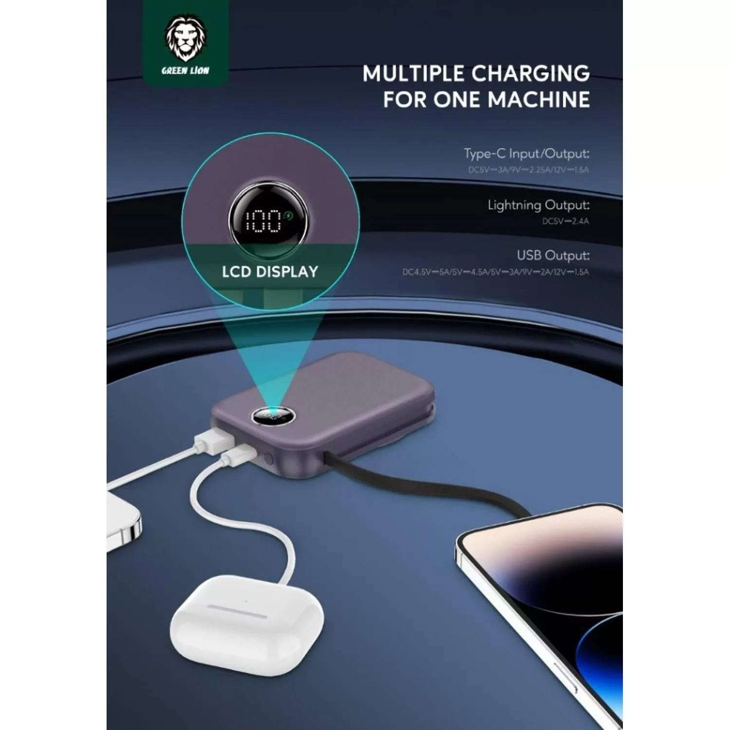 پاوربانک گرین لاین مدل Monaco MagSafe 22.5w ظرفیت 10000 میلی آمپر ساعت