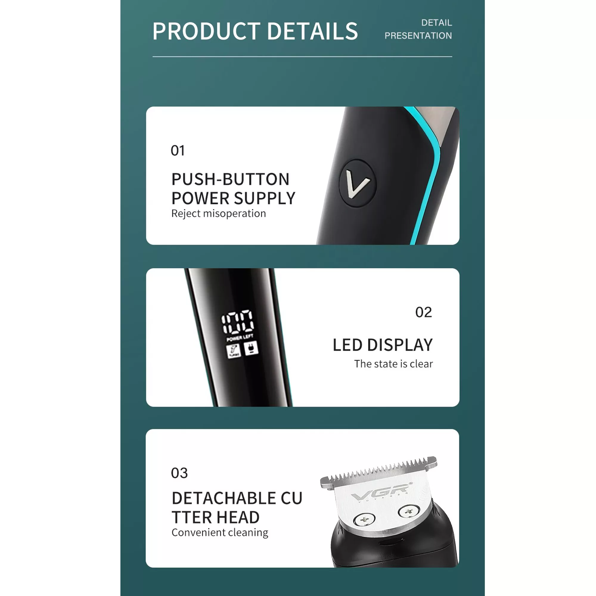 ماشین اصلاح موی سر و صورت وی جی ار مدل V-291