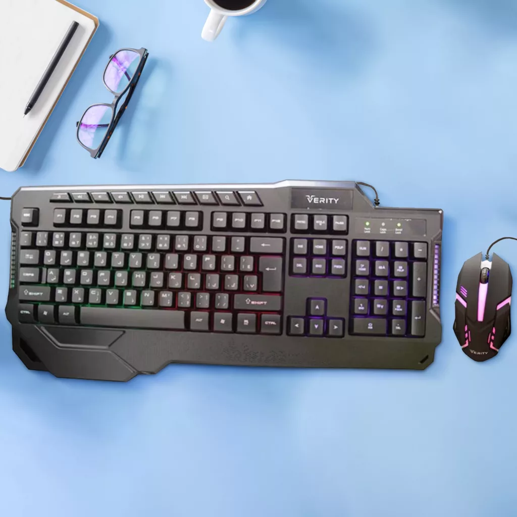 کیبورد و ماوس گیمینگ وریتی مدل V-KB6121GCW، سوییچ ممبران، Full-Size، نورپردازی LED RGB