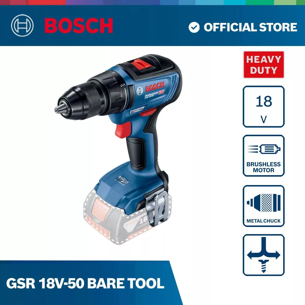 دریل شارژی چکشی بوش مدل GSB 18V-50 EC Motor 5َAh + 4 Extra