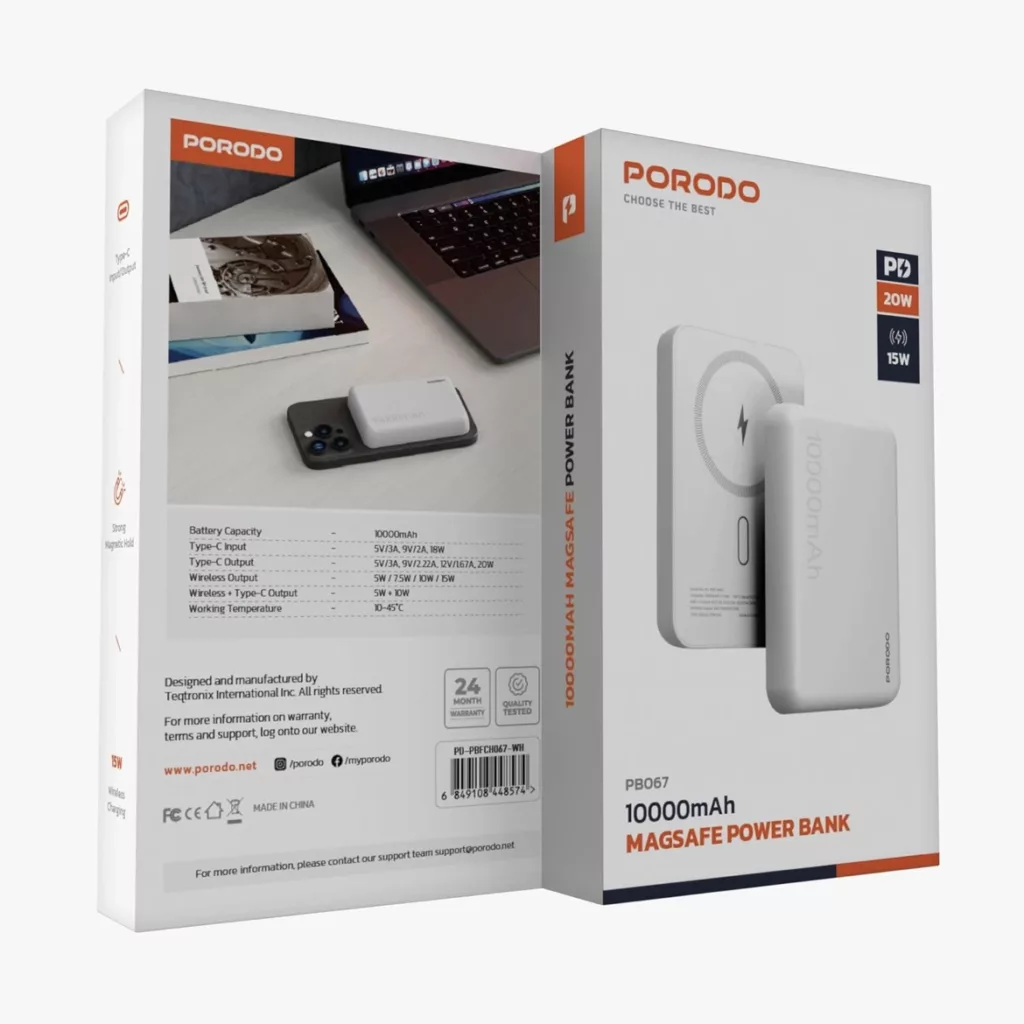 پاور بانک پرودو مدل pm ظرفیت 10000 میلی آمپر ساعت