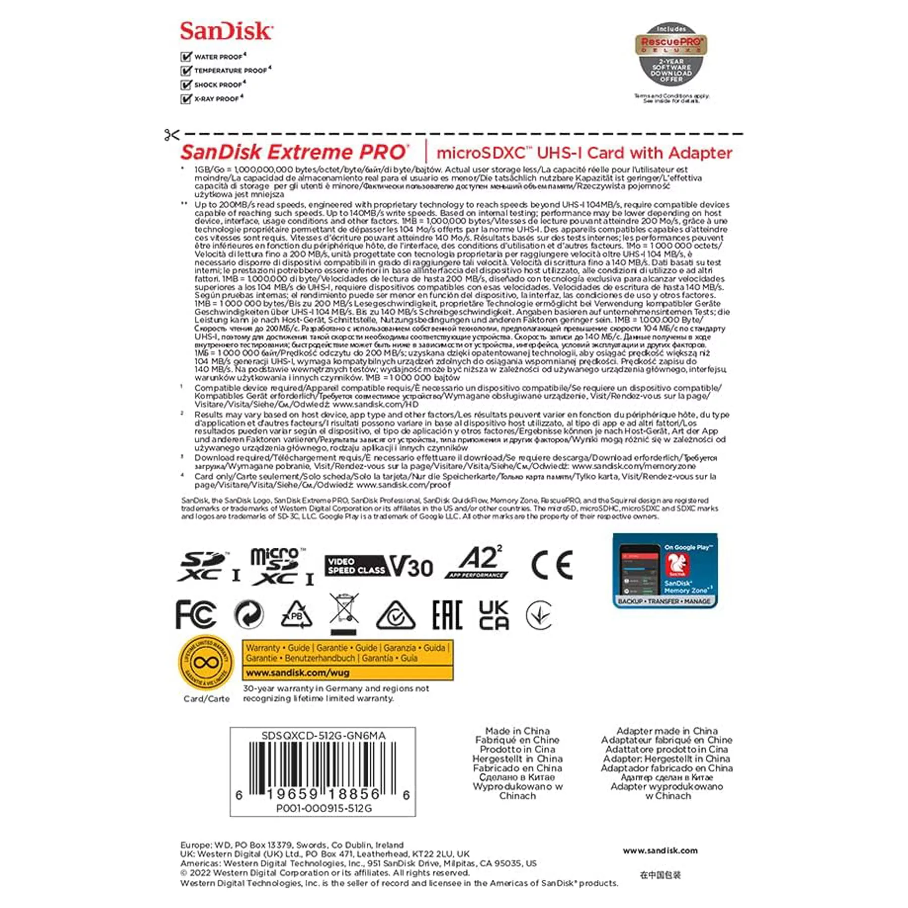 کارت حافظه SDSQXCU سن دیسک مدل Extreme Pro 4k استاندارد UHS-I سرعت 200MBps ظرفیت 512 گیگابایت