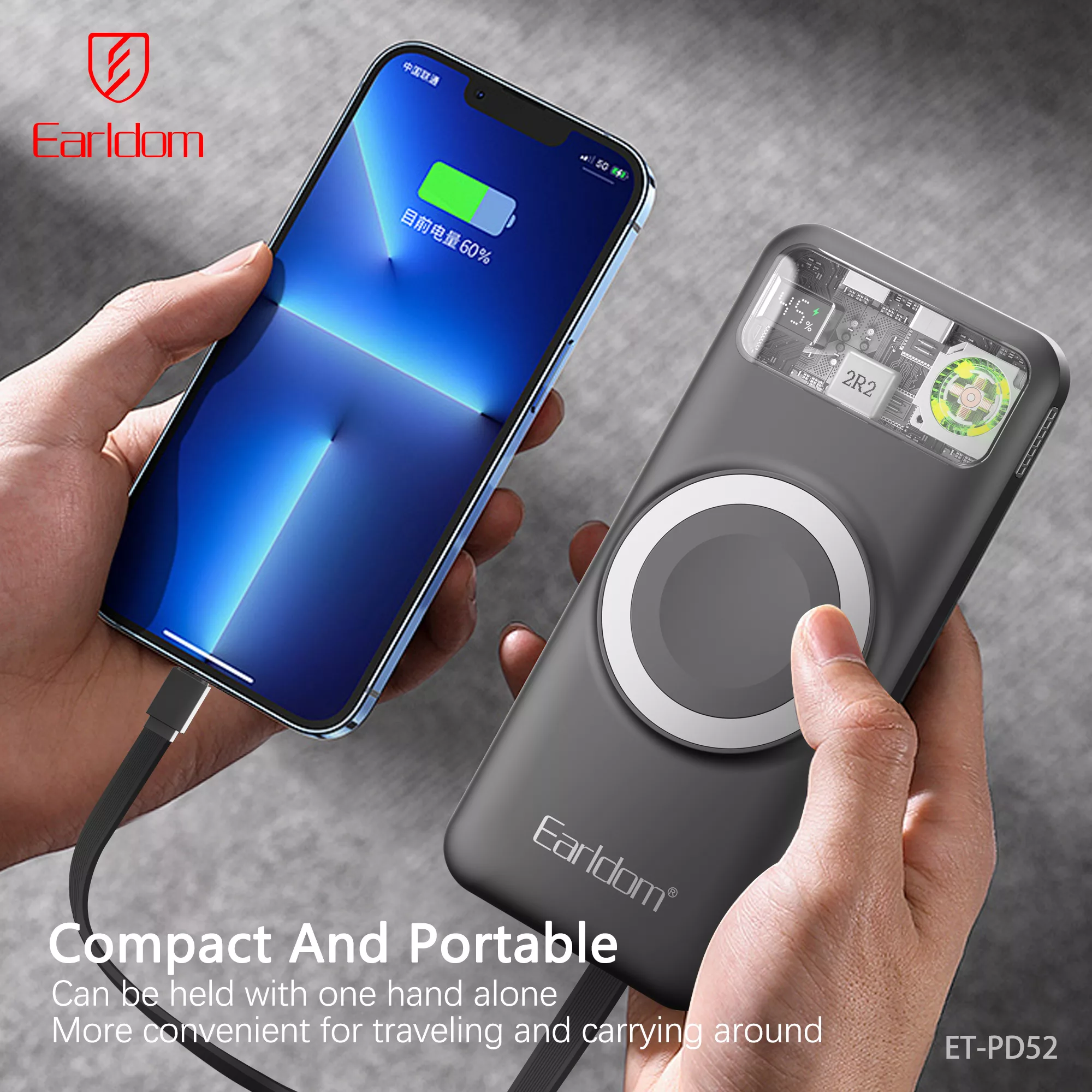 پاوربانک ارلدام مدل 5IN1 PD52 ظرفیت 10000 میلی آمپر ساعت