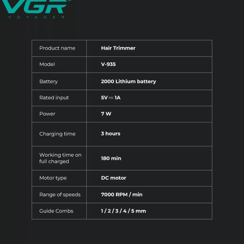 ماشین اصلاح موی سر و صورت شارژی وی جی ار مدل V-935