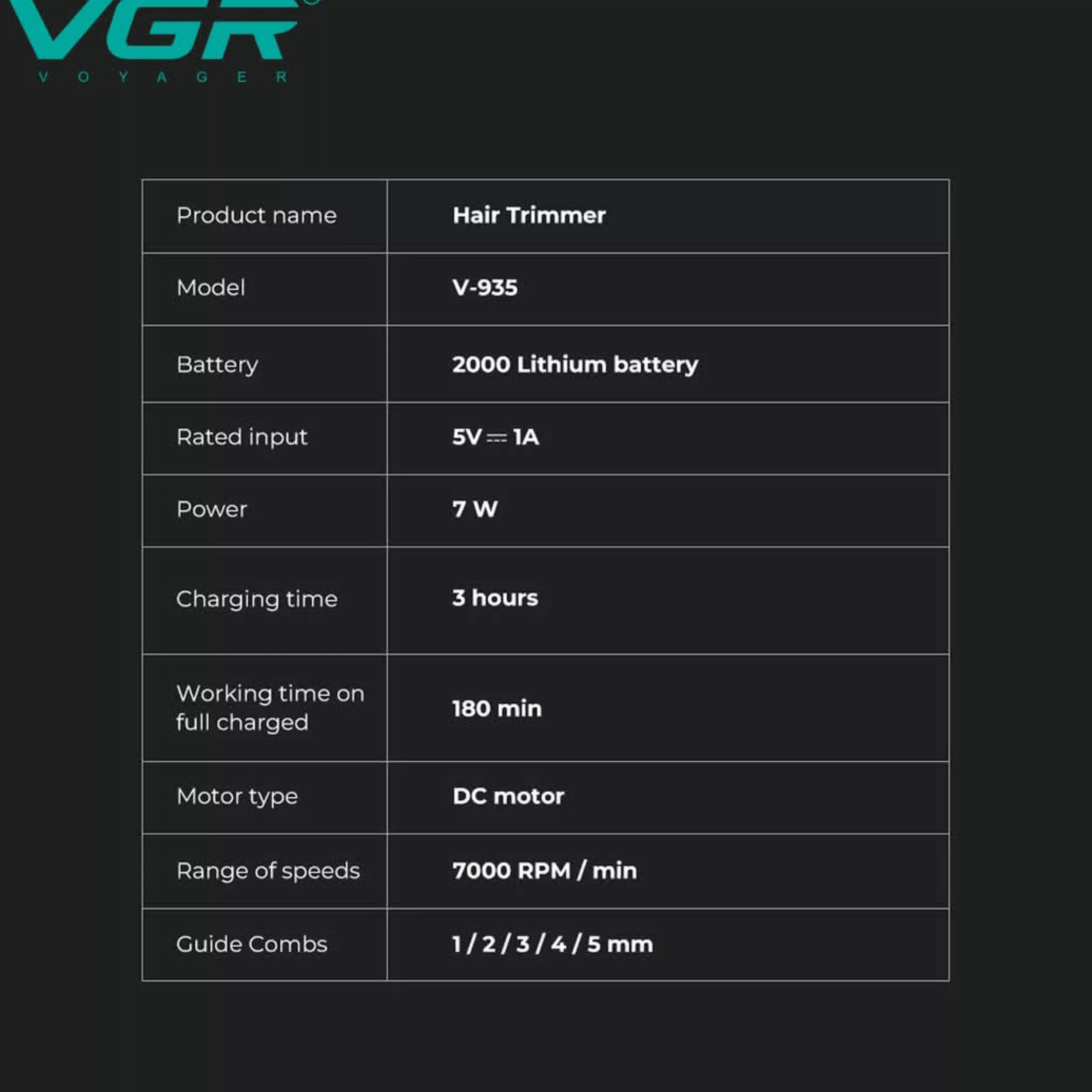 ماشین اصلاح موی سر و صورت شارژی وی جی ار مدل V-935