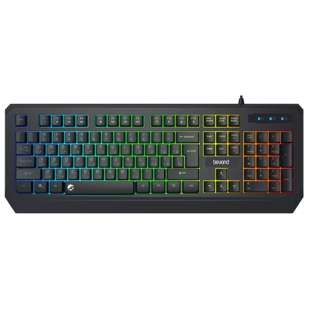 کیبورد بیاند مدل Bk-7140، سوئیچ ممبران، Full-size، نورپردازی LED RGB
