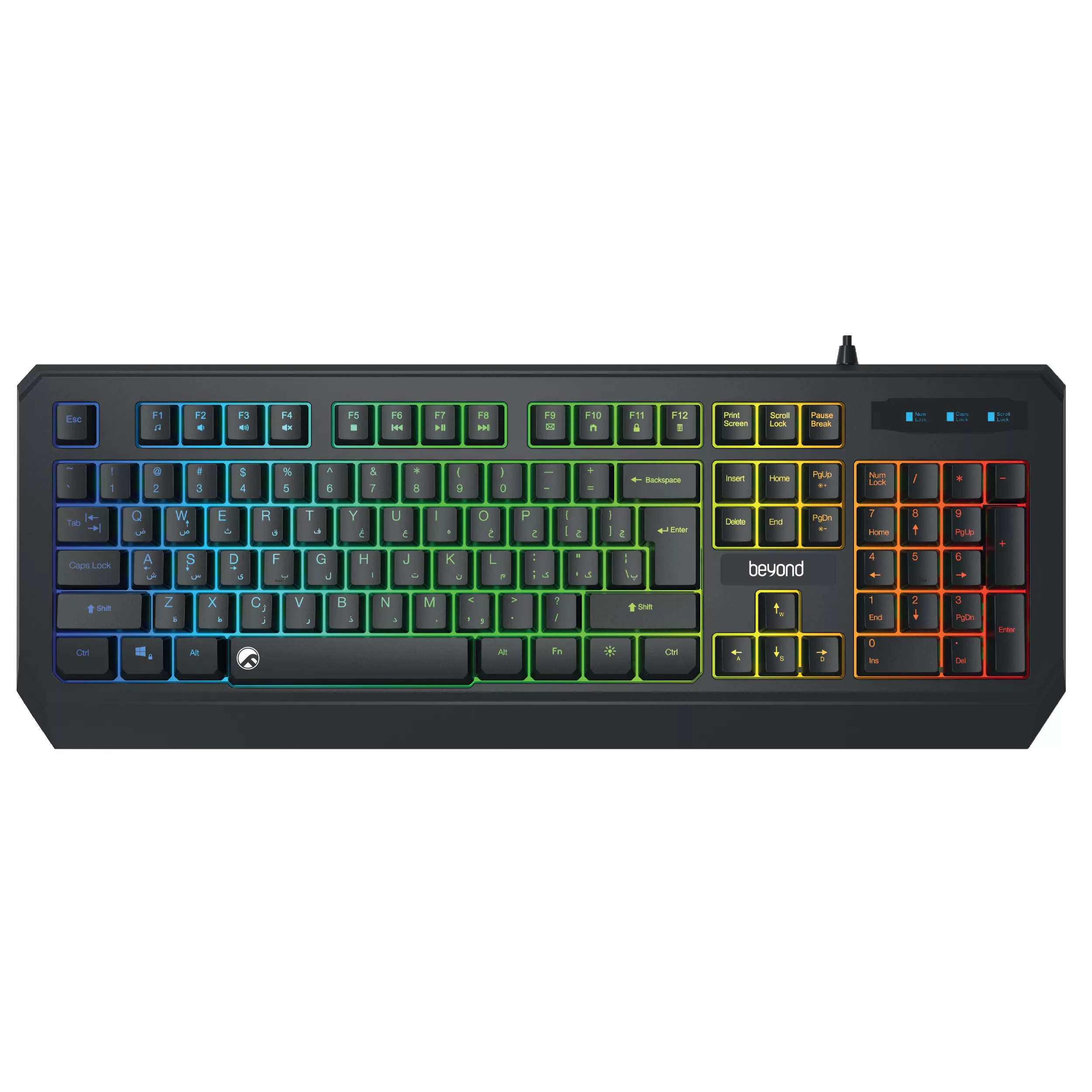 کیبورد بیاند مدل Bk-7140، سوئیچ ممبران، Full-size، نورپردازی LED RGB