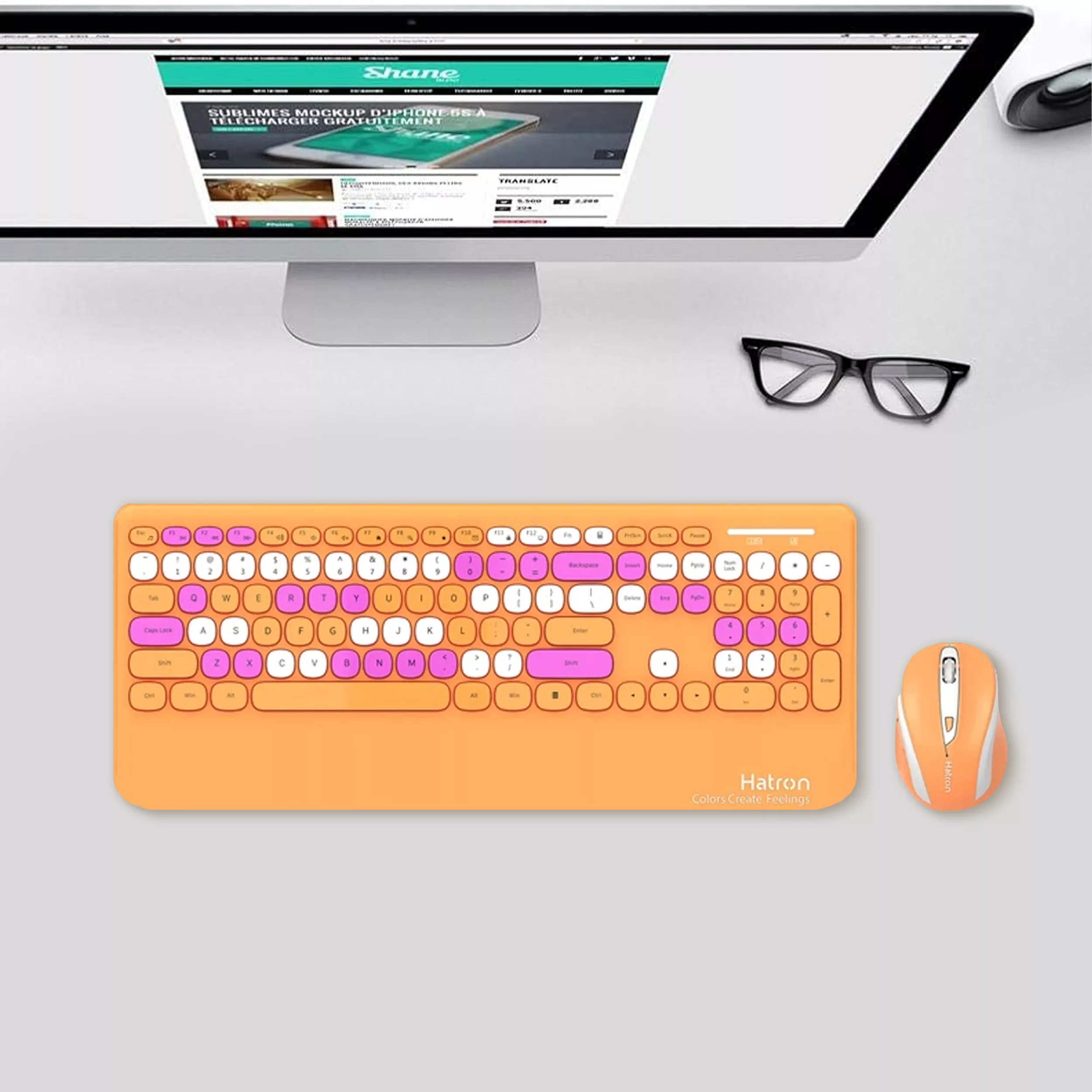 کیبورد و ماوس بی سیم هترون مدل HKCW350، سوییچ ممبران، Full-Size