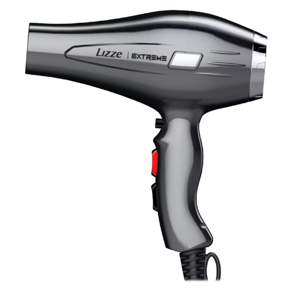 سشوار حرفه ای لیز مدل EXTREME، موتور AC با توان مصرفی 2400 وات، دارای قابلیت باد سرد، فناوری تولید یون، دارای حلقه آویختن، وزن 480 گرم، تنظیم حرارت 2 حالته، کنترل سرعت 2 حالته، 2 عدد سری متمرکزکننده