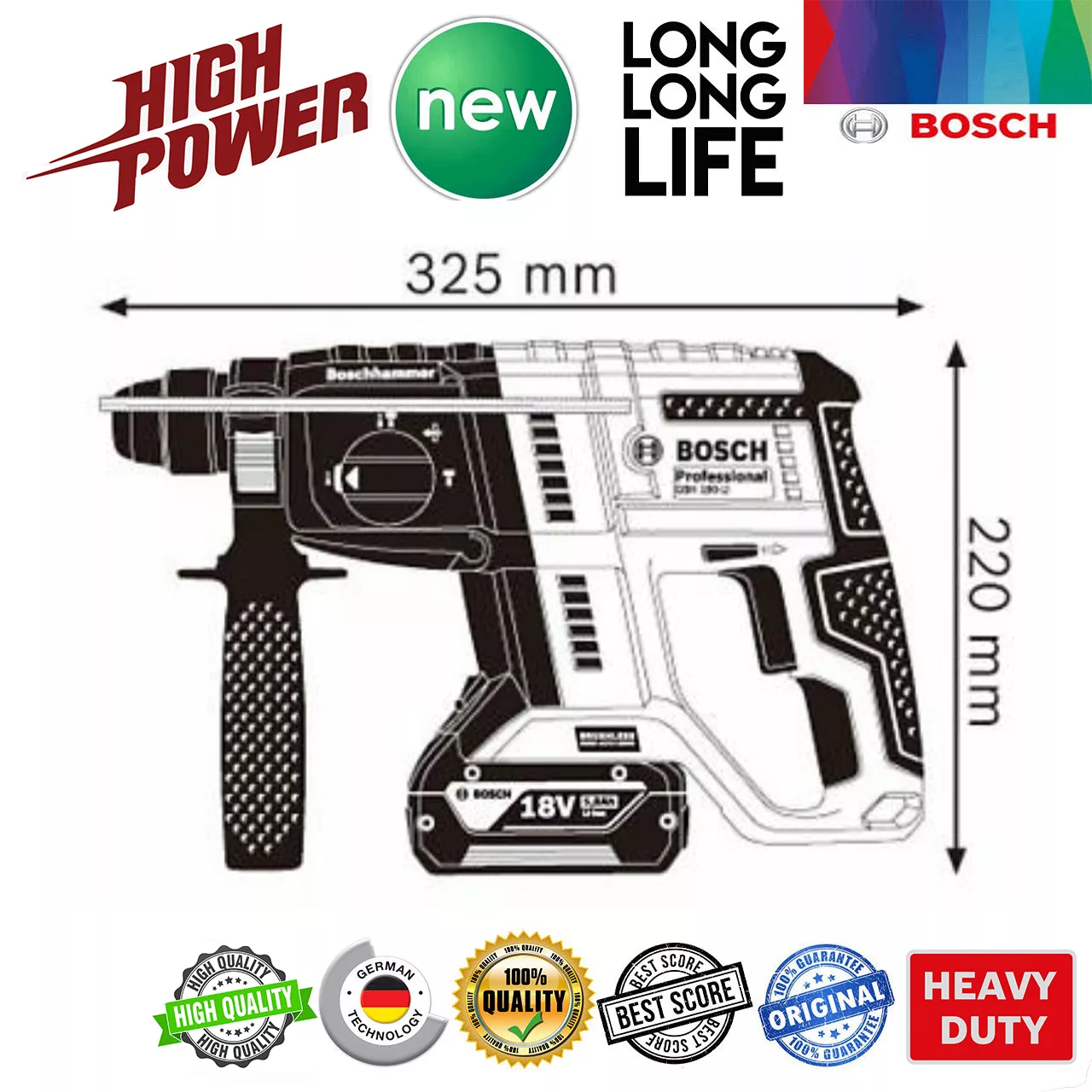 دریل چکشی شارژی بوش مدل بتن کن سه کاره فوق حرفه ای GBH 180 LI - Brushless Motor