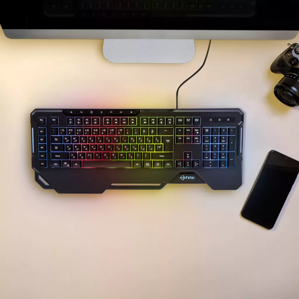کیبورد گیمینگ فاطر مدل KCR-7000B، سوییچ هیبریدی، Full-size، نورپردازی RGB