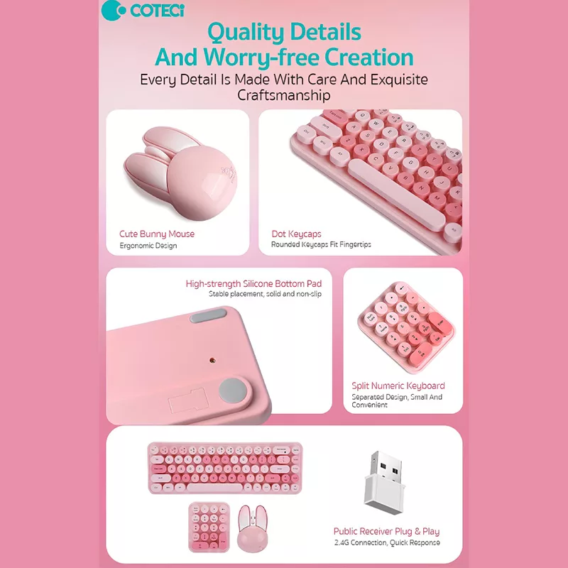 کیبورد و ماوس بی سیم کوتسی مدل 84019 به همراه صفحه اعداد
