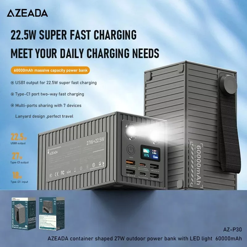 پاوربانک آزدا مدل AZ P30 ظرفیت 60000 میلی آمپر ساعت