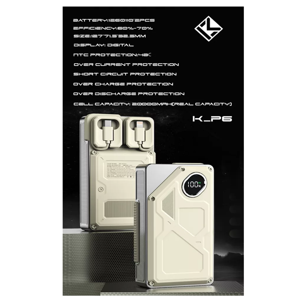 پاوربانک کلومن مدل K-P6 DISPLAY LED ظرفیت 20000 میلی آمپر ساعت
