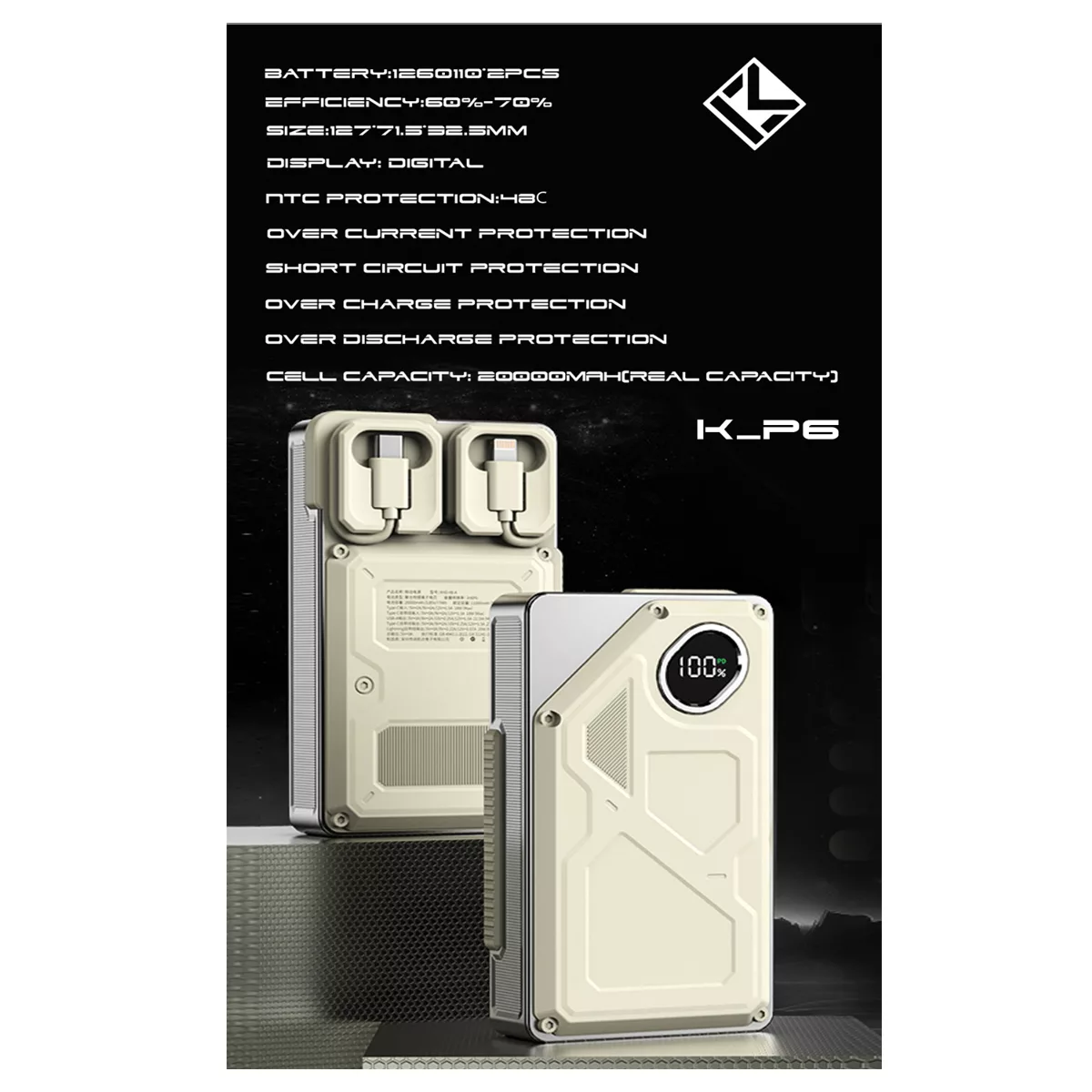 پاوربانک کلومن مدل K-P6 DISPLAY LED ظرفیت 20000 میلی آمپر ساعت