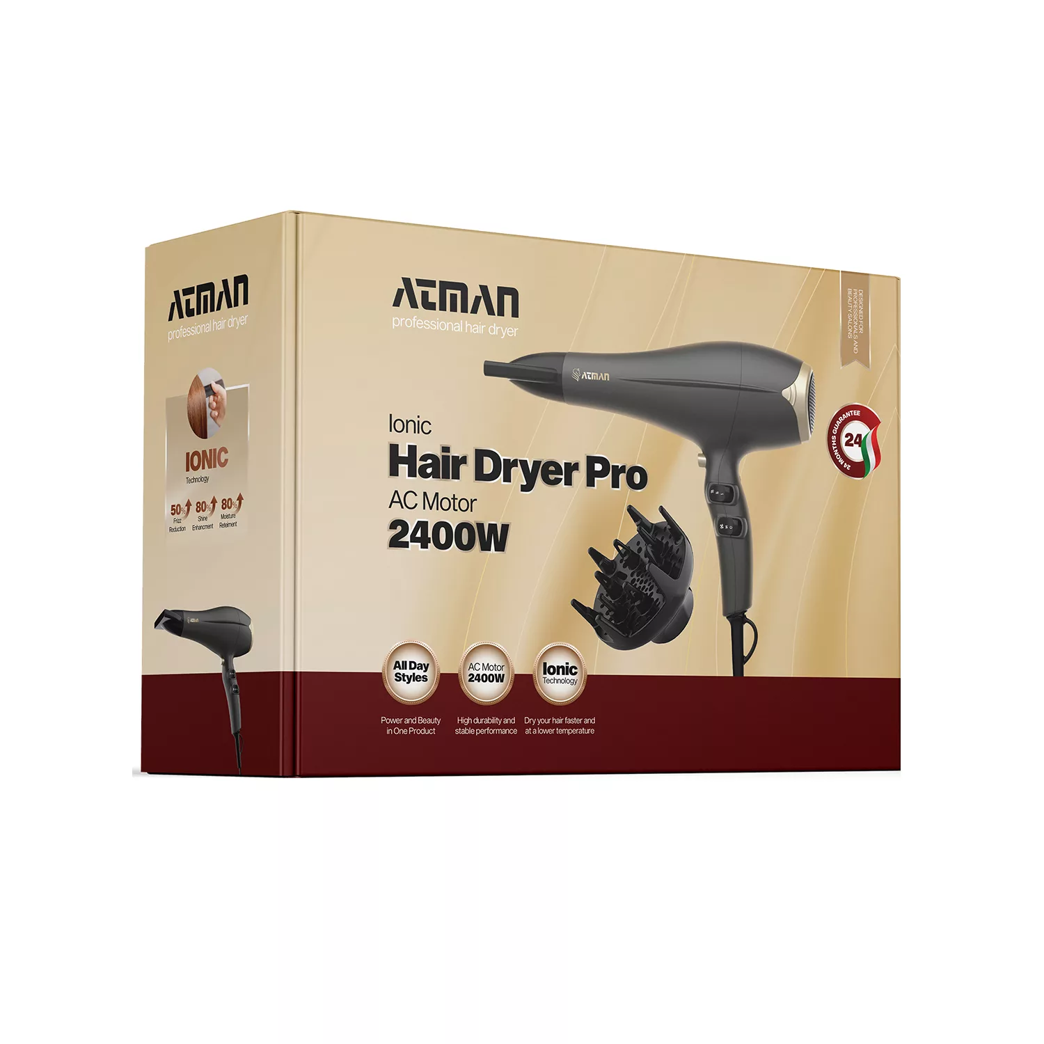 سشوار حرفه‌ای 2400 وات آتمن مدل BY-538