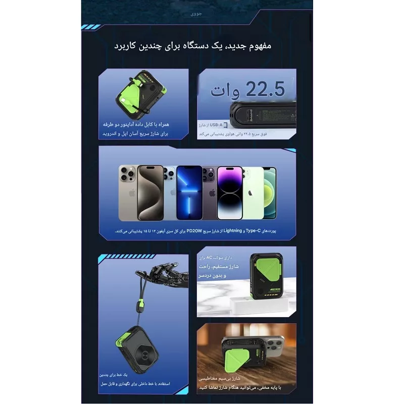 پاور بانک وایرلس جووی مدل JP-513 ظرفیت 10000 میلی آمپرساعت