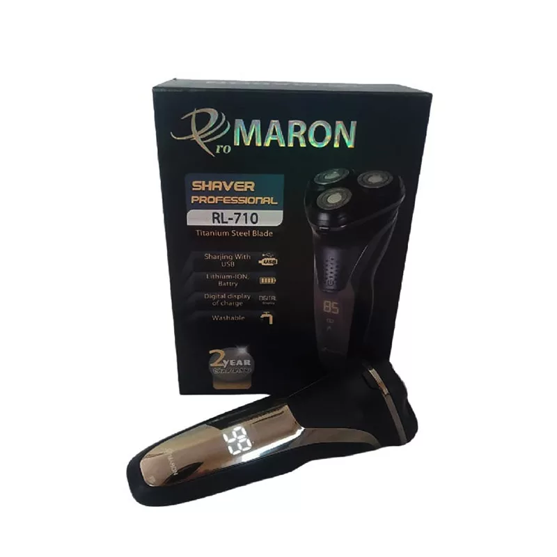 ماشین اصلاح موی صورت پرومارون مدل RL-710، اصلاح به صورت خط زن، حجم زن و صفر زن، استفاده به صورت خشک و مرطوب، طراحی ارگونومیک، منبع انرژی باتری قابل شارژ، تکنولوژی اصلاح به صورت برش چرخشی، مدت زمان شارژ 90 دقیقه و  مدت زمان استفاده پس از شارژ 45 دقیقه