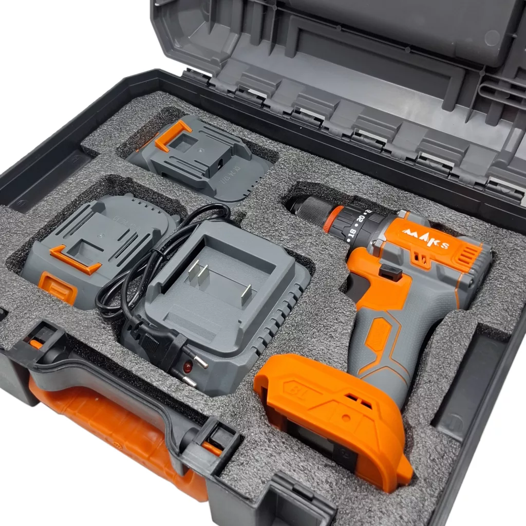 دریل چکشی شارژی براشلس سه نظام 10 میلی متری 21 ولت مکث اچ ام تی مدل DB3 مجوعه 5 عددی