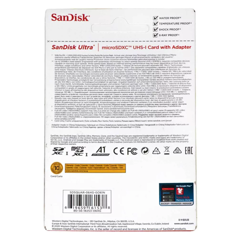 کارت حافظه microSD سن دیسک مدل Ultra A1 کلاس 10 استاندارد 1-UHS سرعت 100MBps ظرفیت 64 گیگابایت