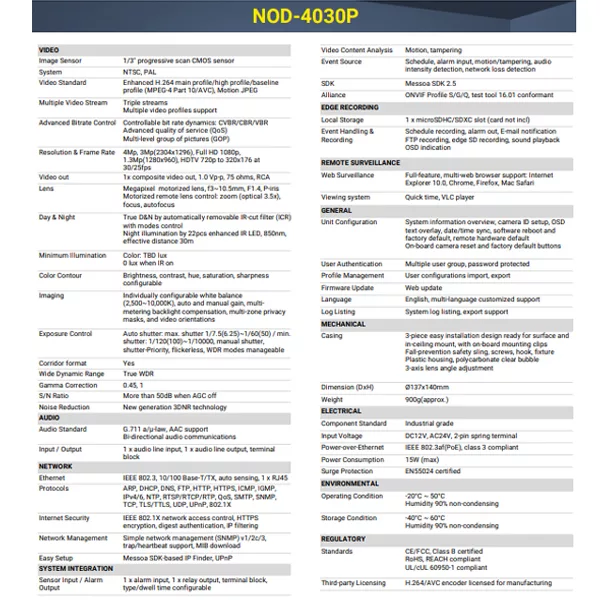 دوربین مداربسته تحت شبکه مسوآ مدل NOD 4030