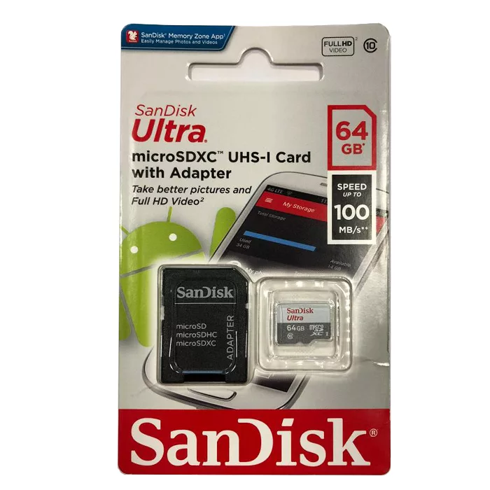 کارت حافظه microSDXC سن دیسک مدل Ultra کلاس 10 استاندارد UHS-I سرعت 100MBps ظرفیت 64 گیگابایت به همراه آداپتور SD