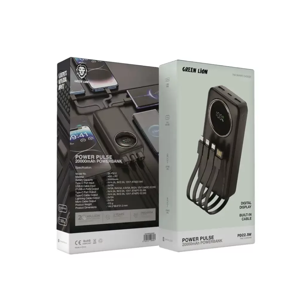 پاور بانک گرین لاین مدل پالس ظرفیت ۲۰ هزار میلی آمپر ساعت