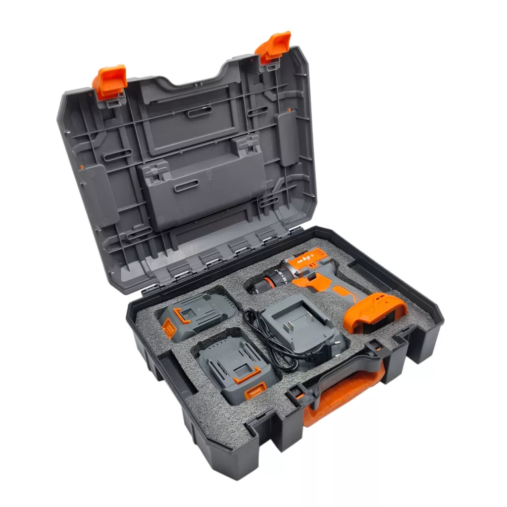 دریل چکشی شارژی براشلس سه نظام 10 میلی متری 21 ولت مکث اچ ام تی مدل DB3 مجوعه 5 عددی